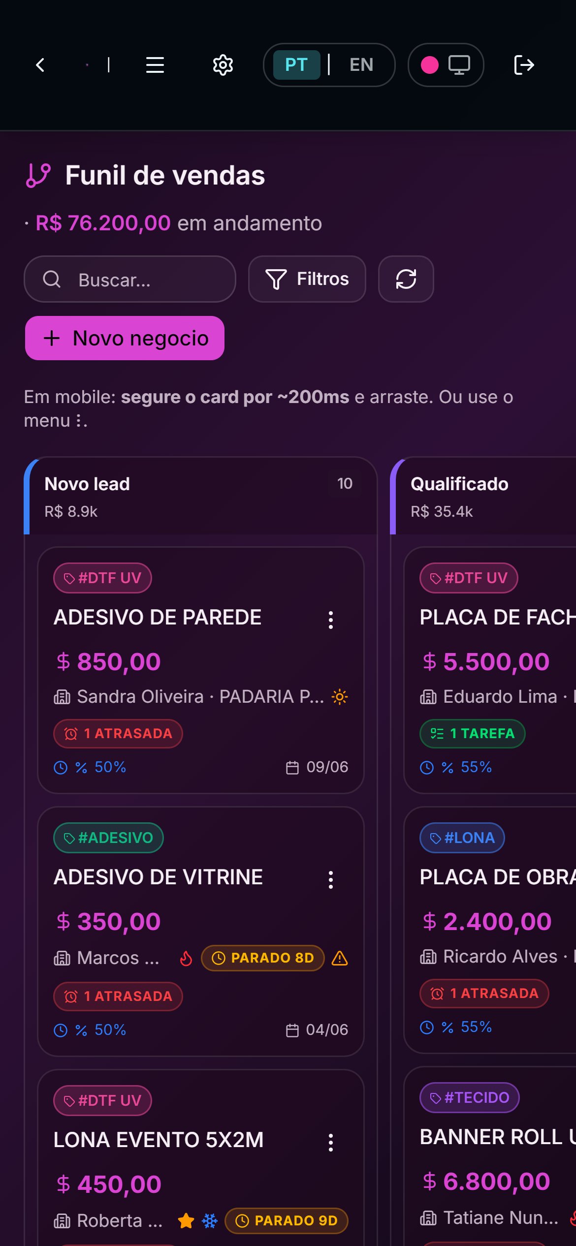 Pipeline no celular